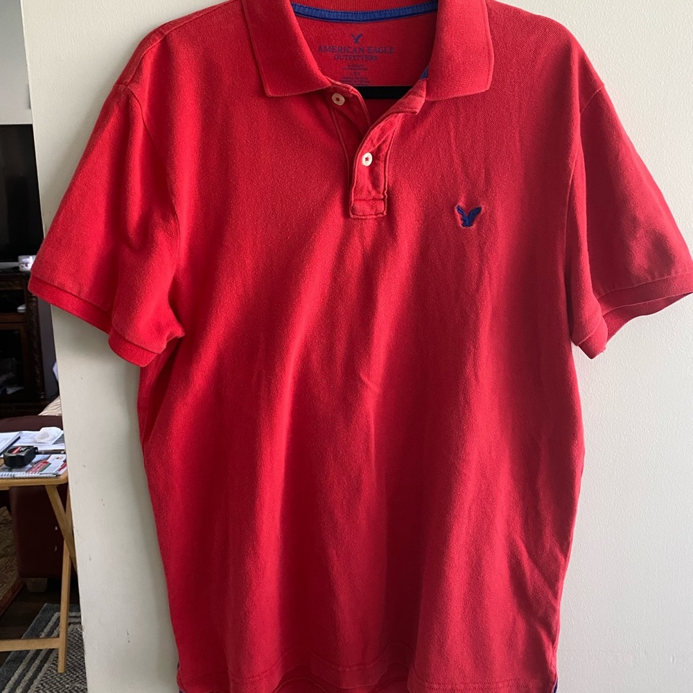 American Eagle Red Core Flex Polo Shirt